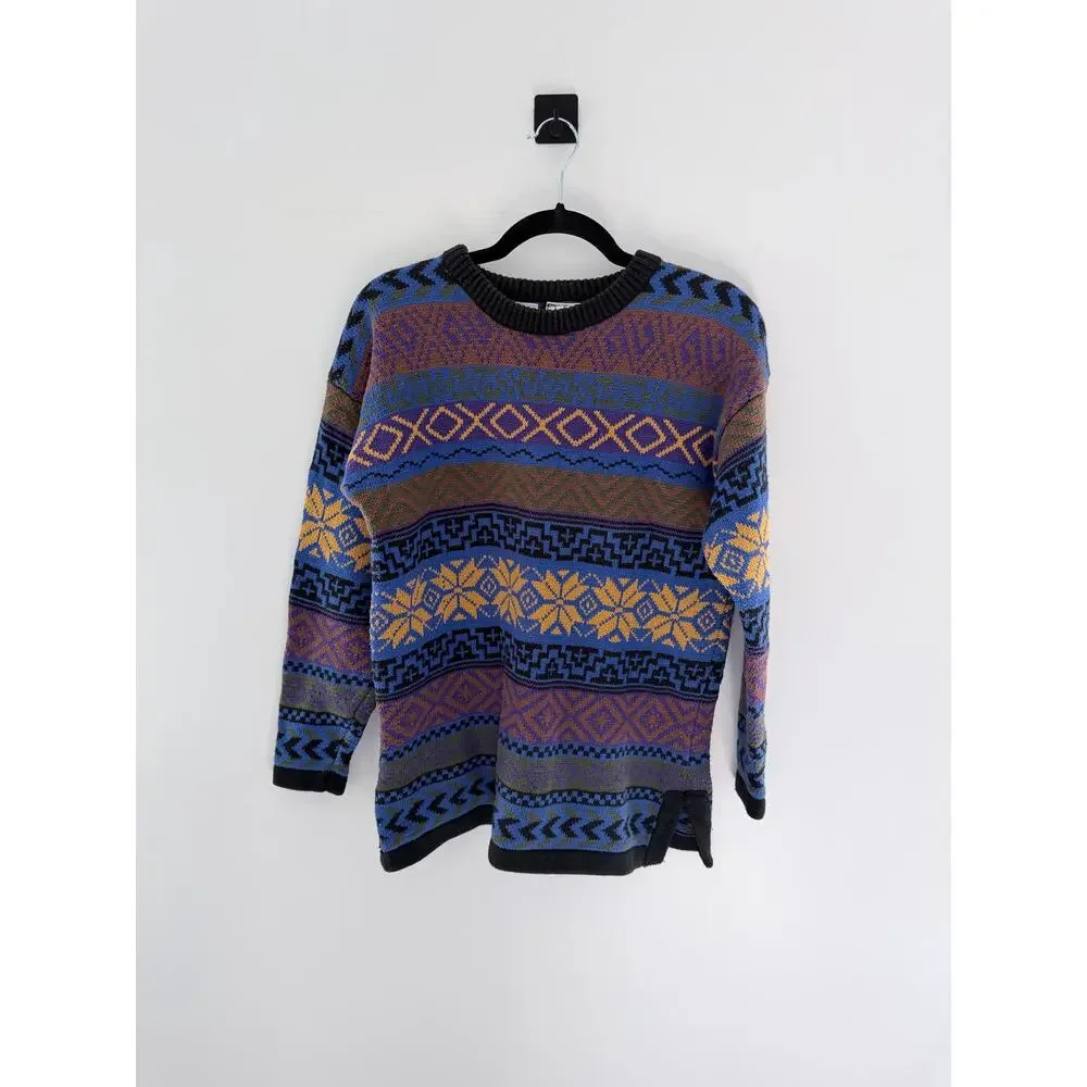 Rafaella Men’s Multicolor Geometric Ski Crewneck Sweater 100% Cotton-Size M